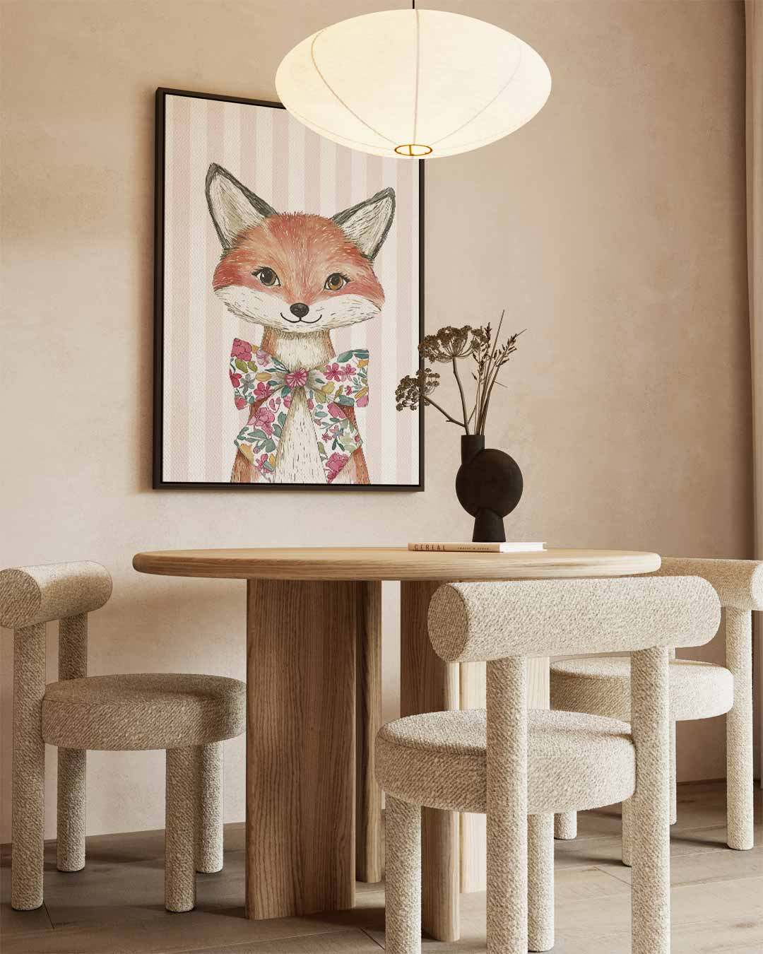 Vrolijke Vos met Strik Kunstwerk-canvas-dibond-plexiglas-wanddecoratie-WallArtistic