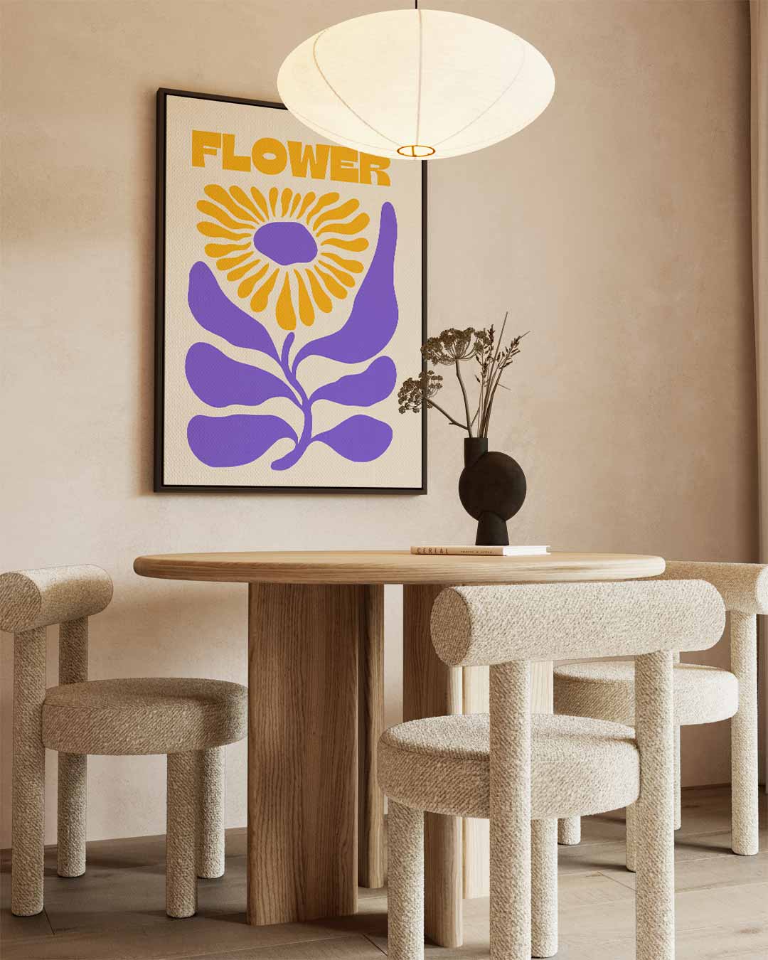 Vrolijke Bloem Illustratie Kunstwerk-canvas-dibond-plexiglas-wanddecoratie-WallArtistic