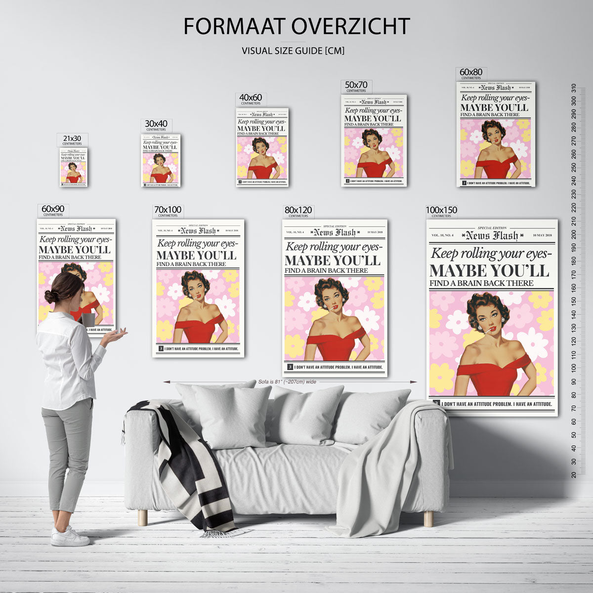 Vrouw met bloemenachtergrond Poster
