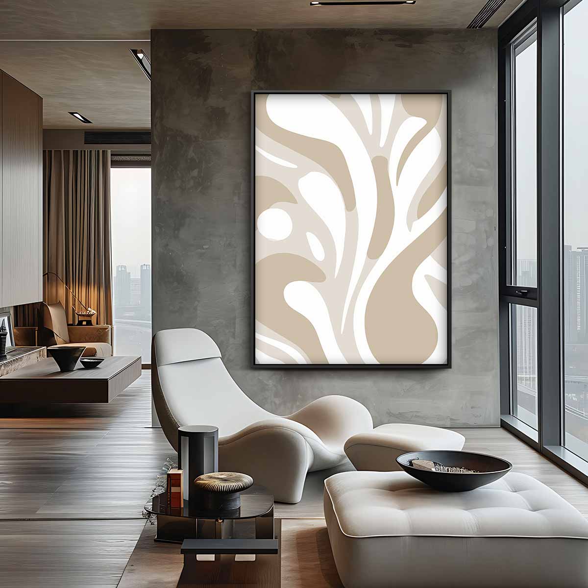 Natuurvloed in Beige Kunstwerk-canvas-dibond-plexiglas-wanddecoratie-WallArtistic