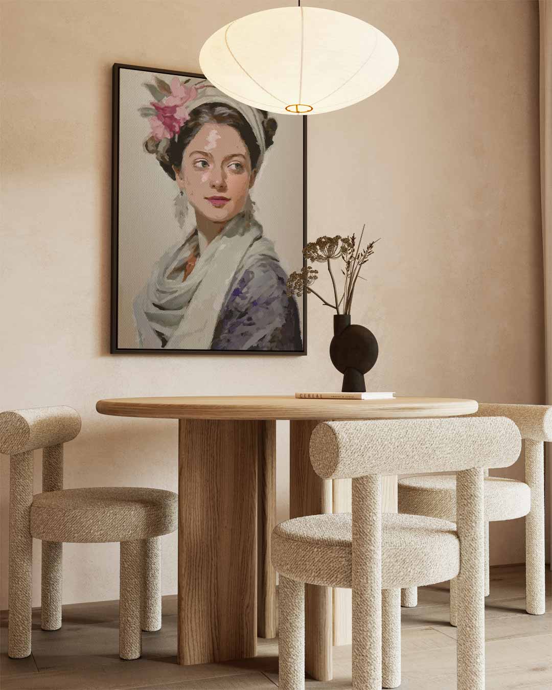 Elegant portret van vrouw met bloem Kunstwerk-canvas-dibond-plexiglas-wanddecoratie-WallArtistic