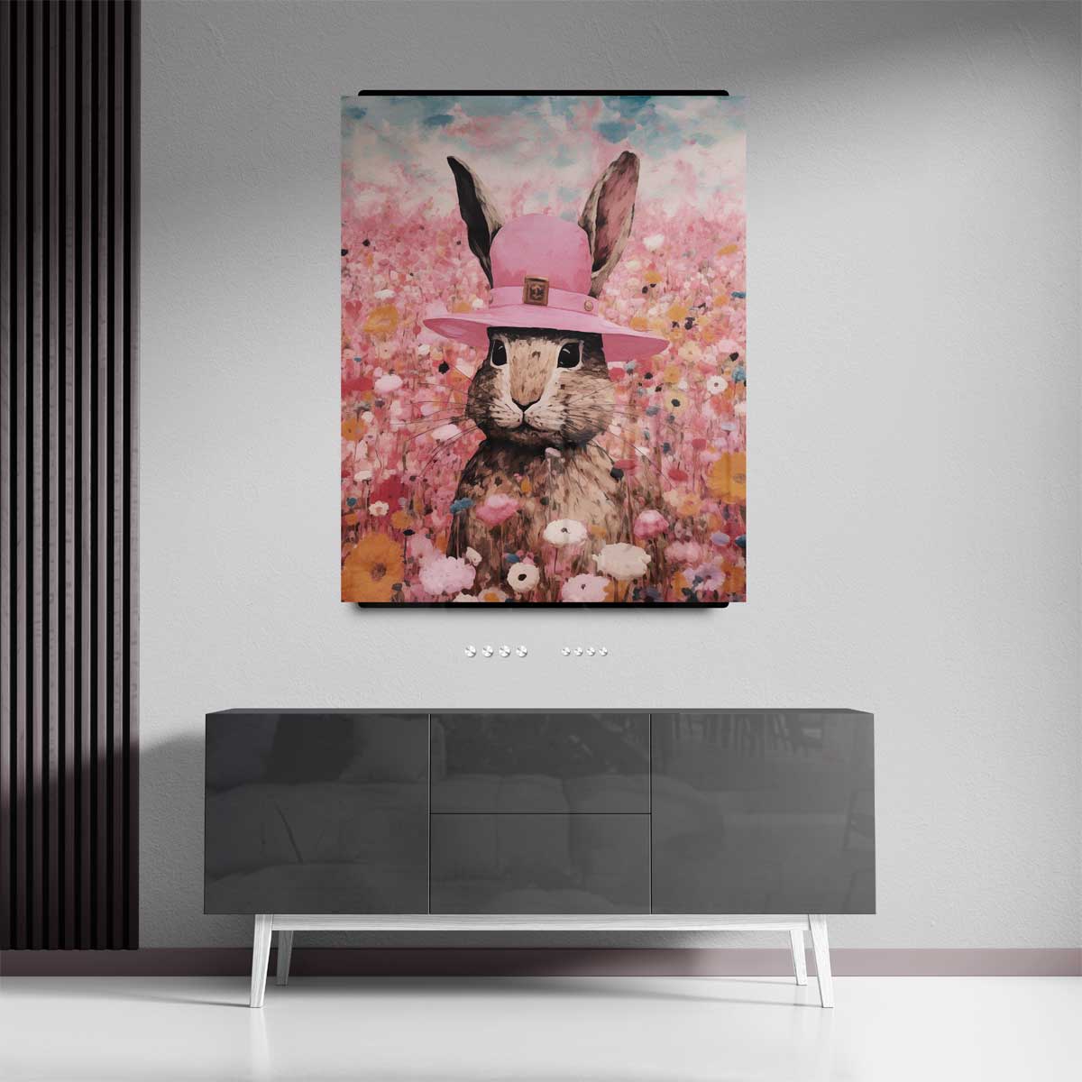 Konijn in Bloemenparadijs Kunstwerk-canvas-dibond-plexiglas-wanddecoratie-WallArtistic