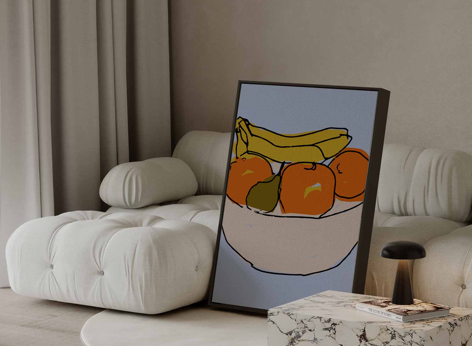 Vrolijke Fruitschaal Illustratie Kunstwerk-canvas-dibond-plexiglas-wanddecoratie-WallArtistic