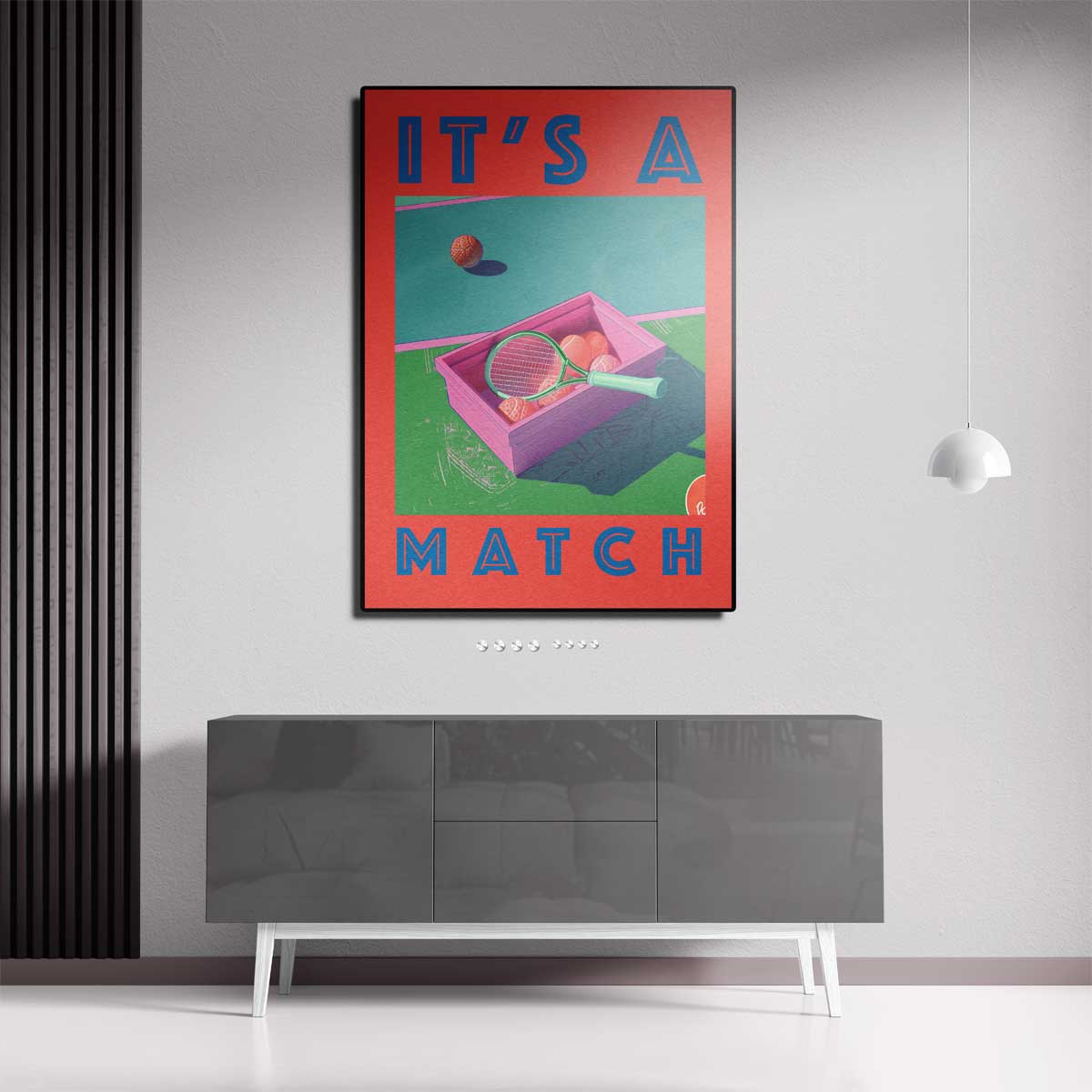 Speelse Tennisdisplay Kunstwerk-canvas-dibond-plexiglas-wanddecoratie-WallArtistic