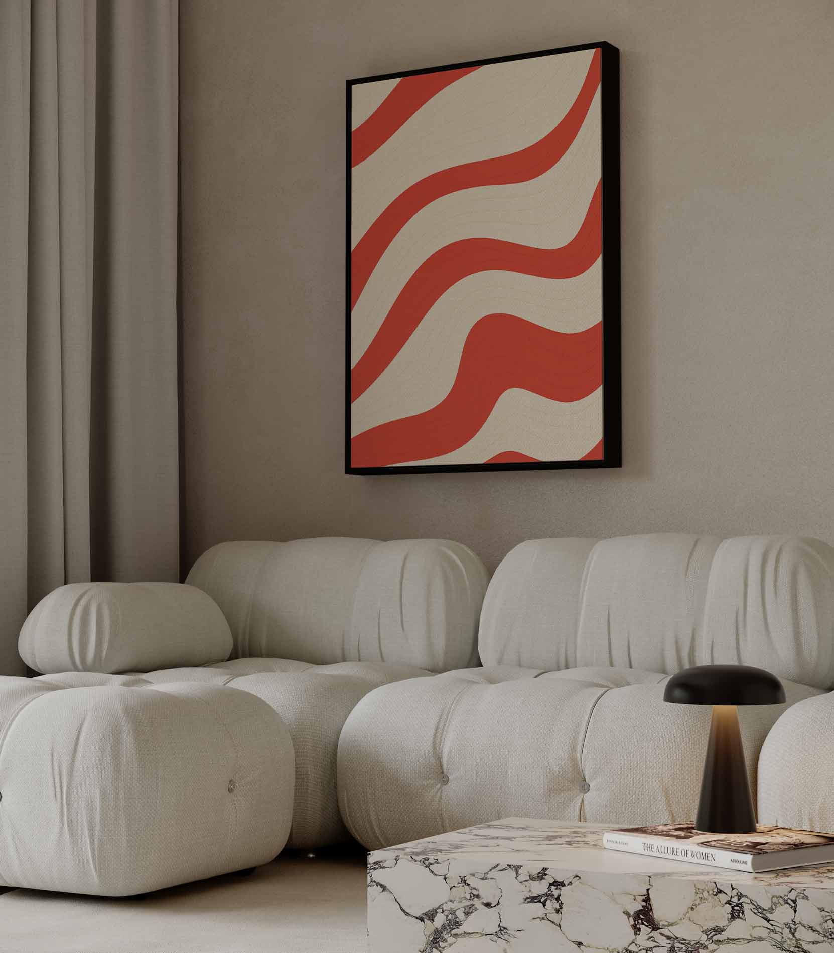 Golvende Rode Strepen Kunstwerk-canvas-dibond-plexiglas-wanddecoratie-WallArtistic