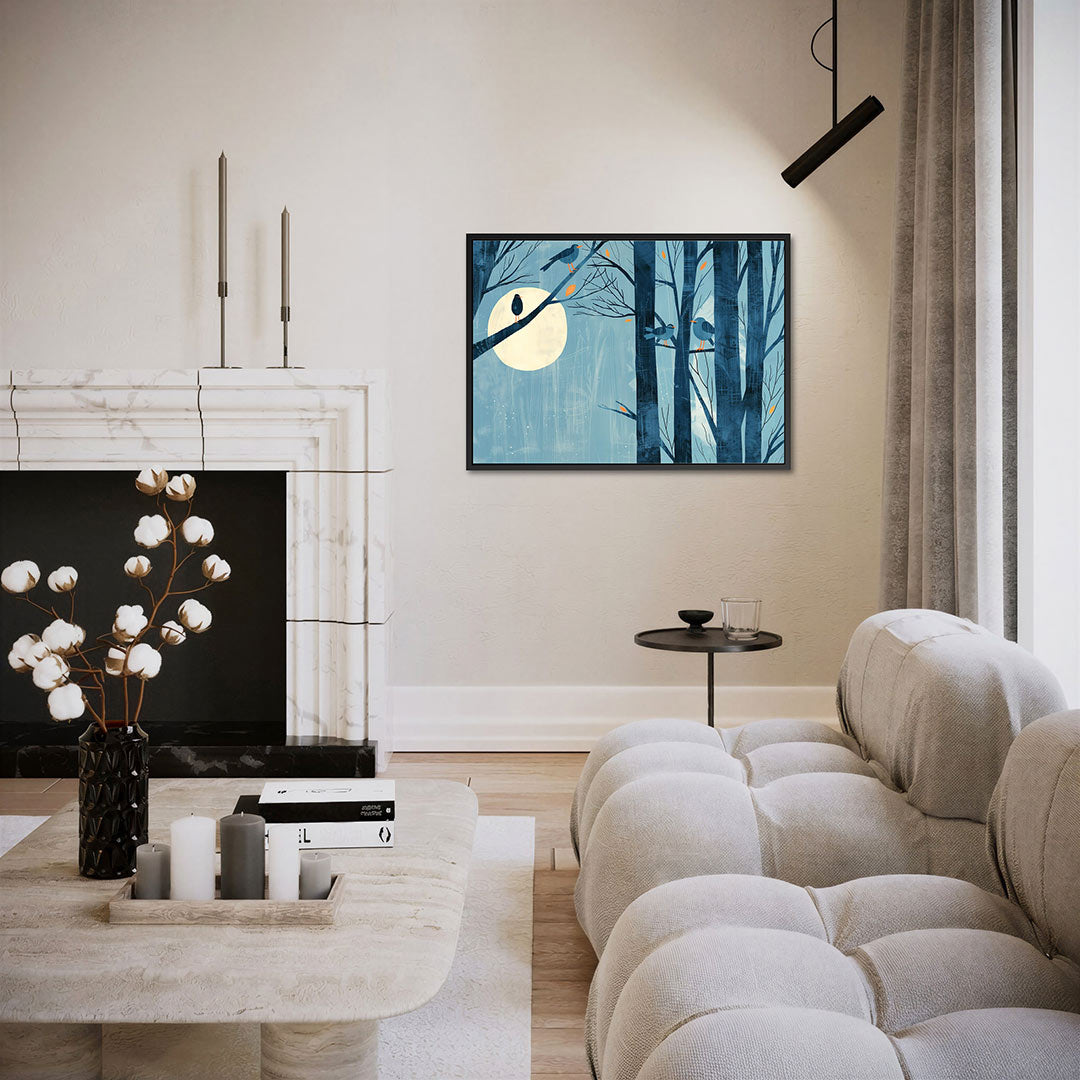 Maanlicht bosvogels Kunstwerk