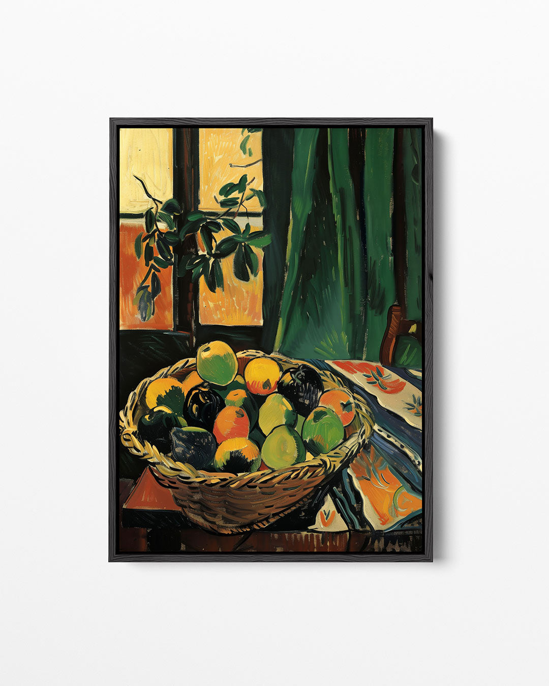 Fruitmand met gordijn Kunstwerk