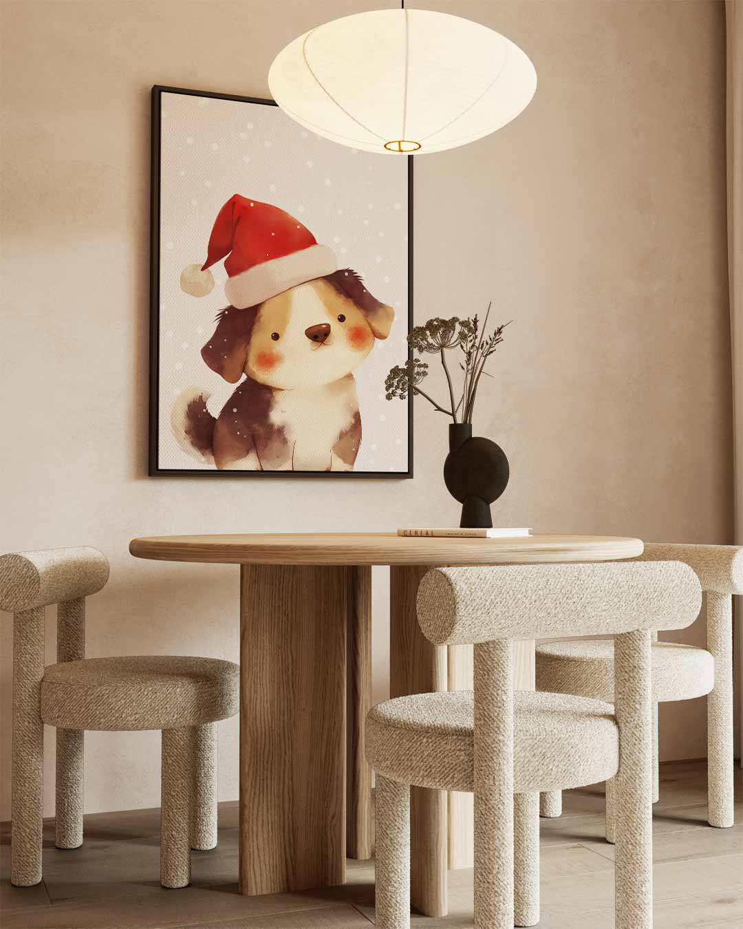Schattige Kerst Puppy Illustratie Kunstwerk-canvas-dibond-plexiglas-wanddecoratie-WallArtistic