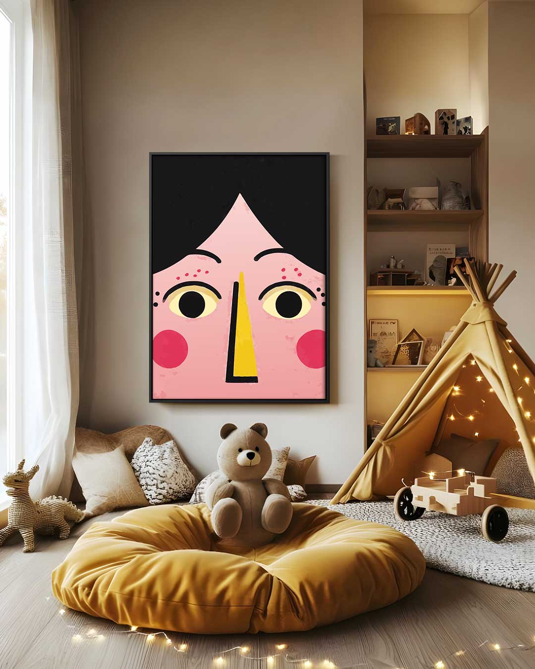 Vrolijk Gezicht Portret Kunstwerk-canvas-dibond-plexiglas-wanddecoratie-WallArtistic