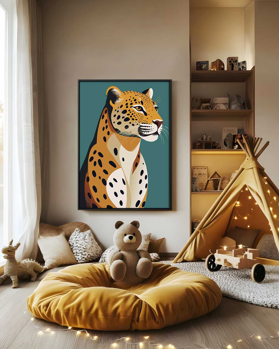 Majestueuze Luipaard op Abstracte Achtergrond Kunstwerk-canvas-dibond-plexiglas-wanddecoratie-WallArtistic