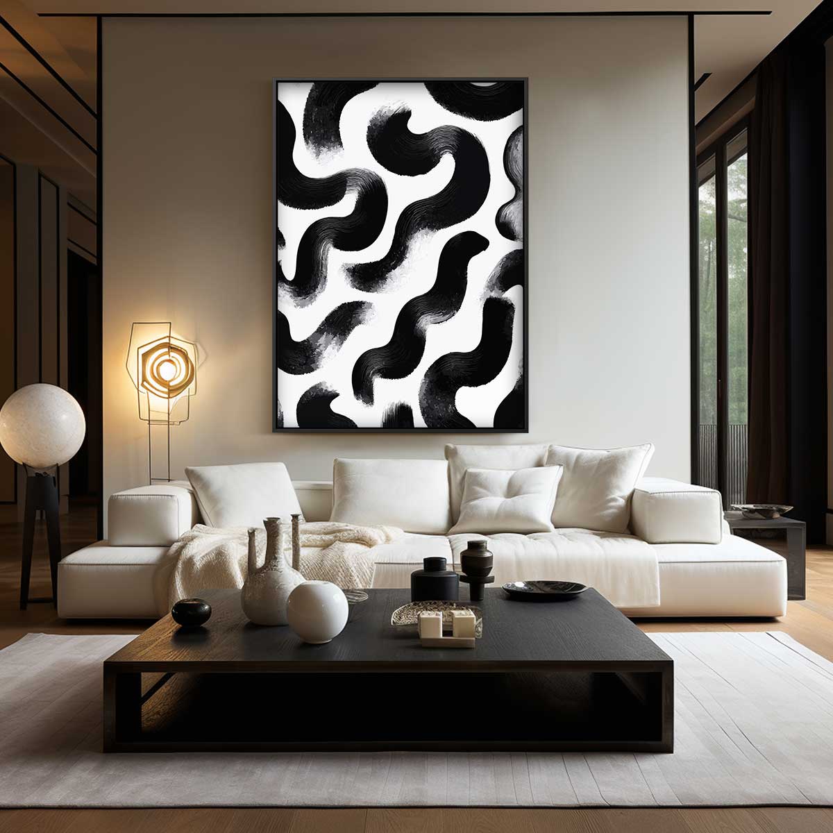 Abstracte Zwart-witte Kronkels Kunstwerk-canvas-dibond-plexiglas-wanddecoratie-WallArtistic