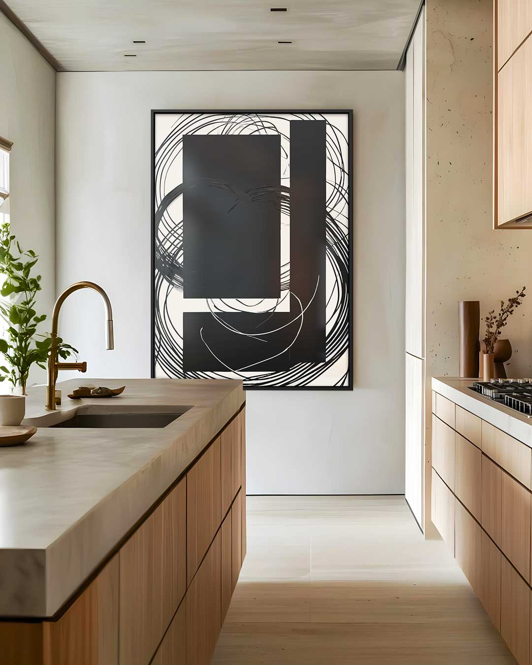 Abstracte Kringen in Zwart-Wit Kunstwerk-canvas-dibond-plexiglas-wanddecoratie-WallArtistic