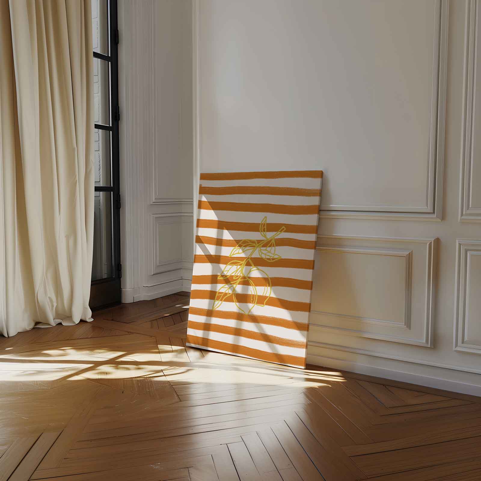Zonnige Citroen Strepen Kunstwerk-canvas-dibond-plexiglas-wanddecoratie-WallArtistic