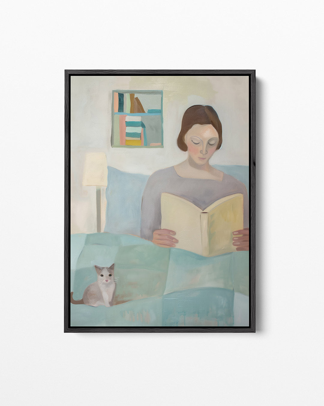 Lezende vrouw met kat Kunstwerk