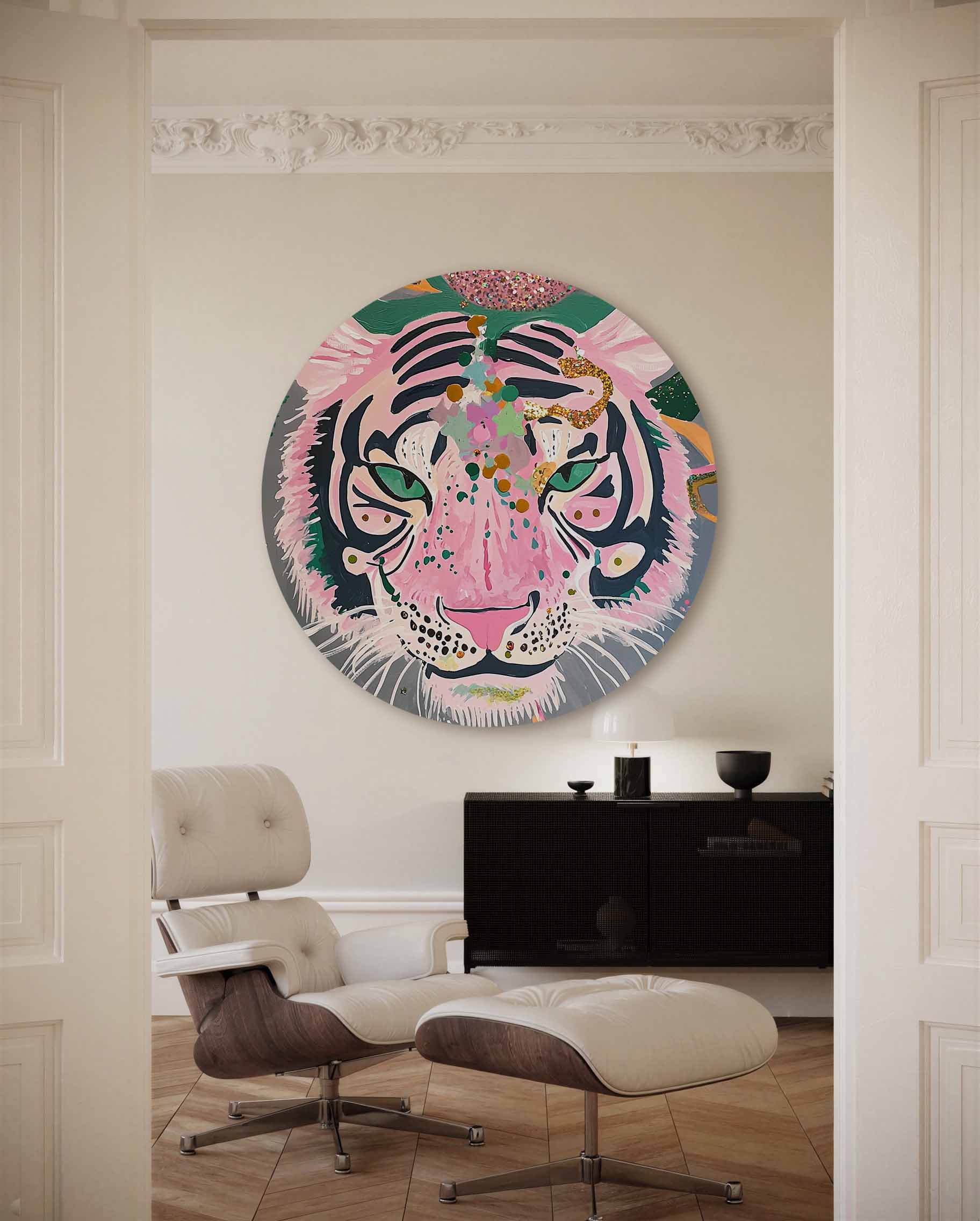 Roze tijger Muurcirkel