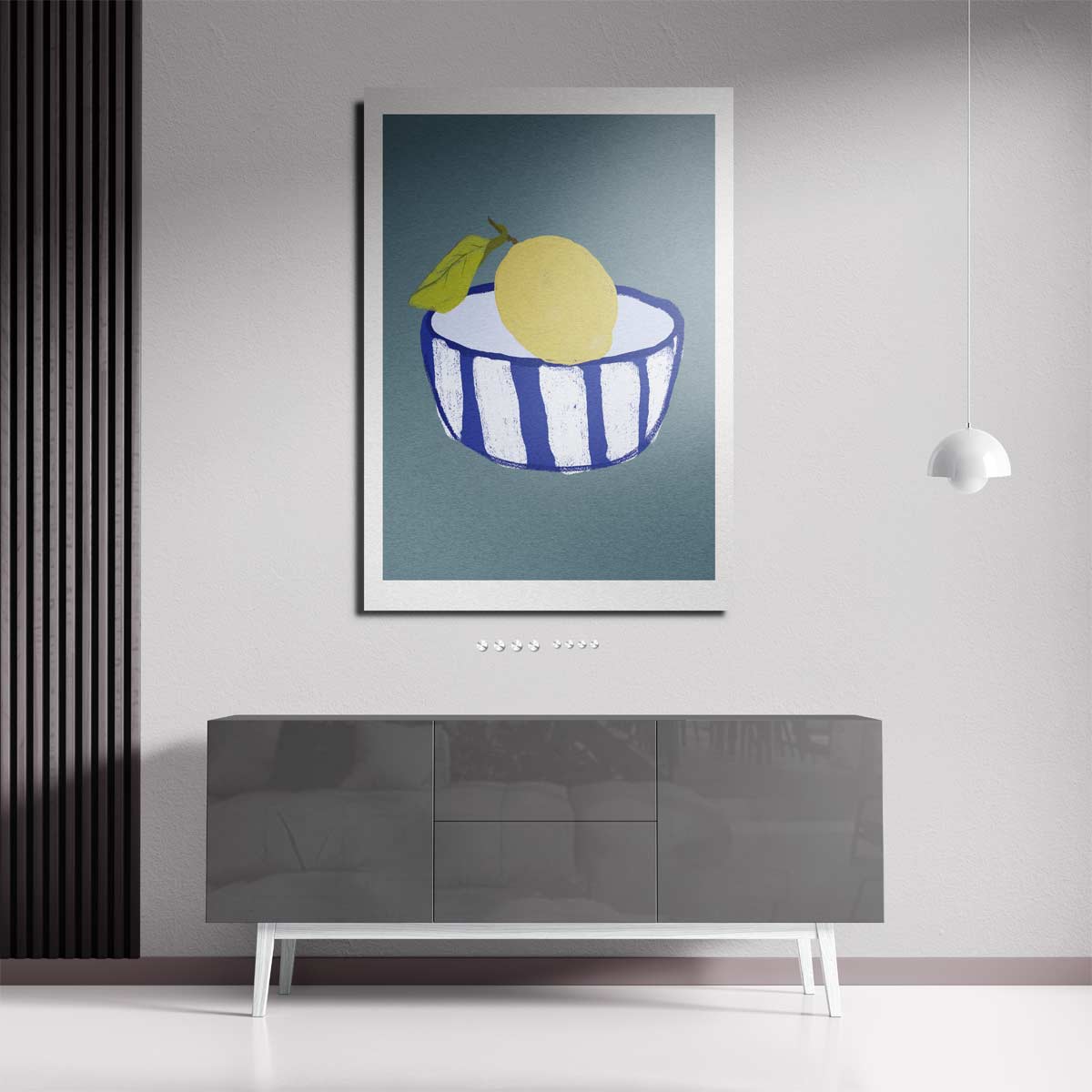 Citroen in Blauwe Kom Kunstwerk-canvas-dibond-plexiglas-wanddecoratie-WallArtistic