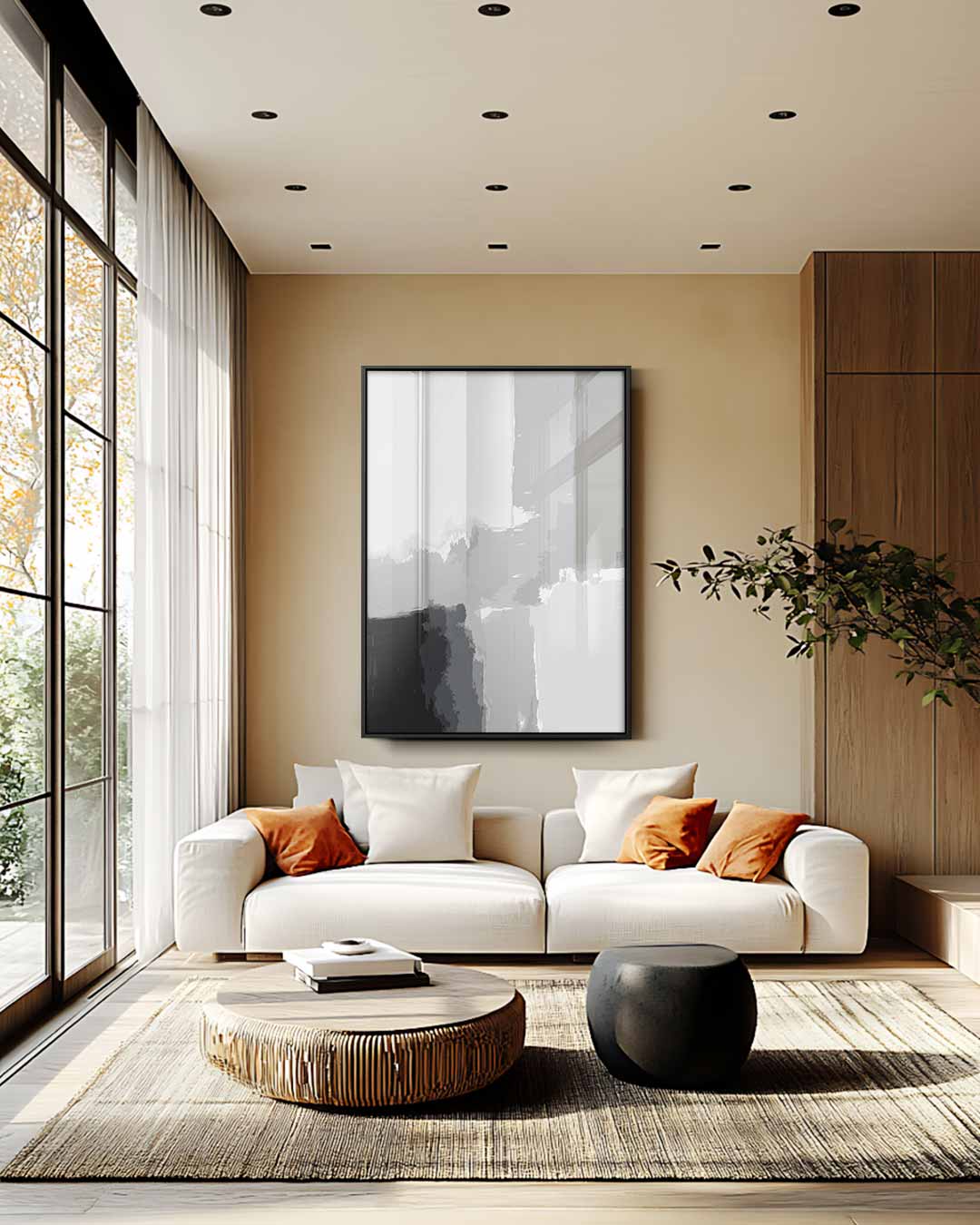Abstracte Grijstinten Canvas Kunstwerk-canvas-dibond-plexiglas-wanddecoratie-WallArtistic