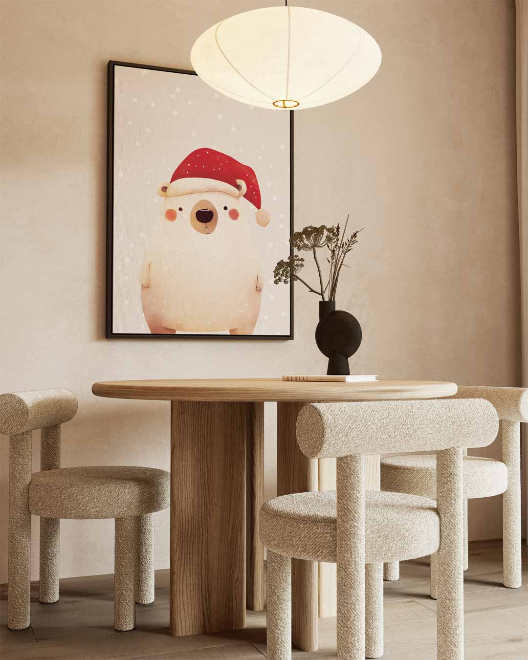 Schattige Kerstbeer Illustratie Kunstwerk-canvas-dibond-plexiglas-wanddecoratie-WallArtistic