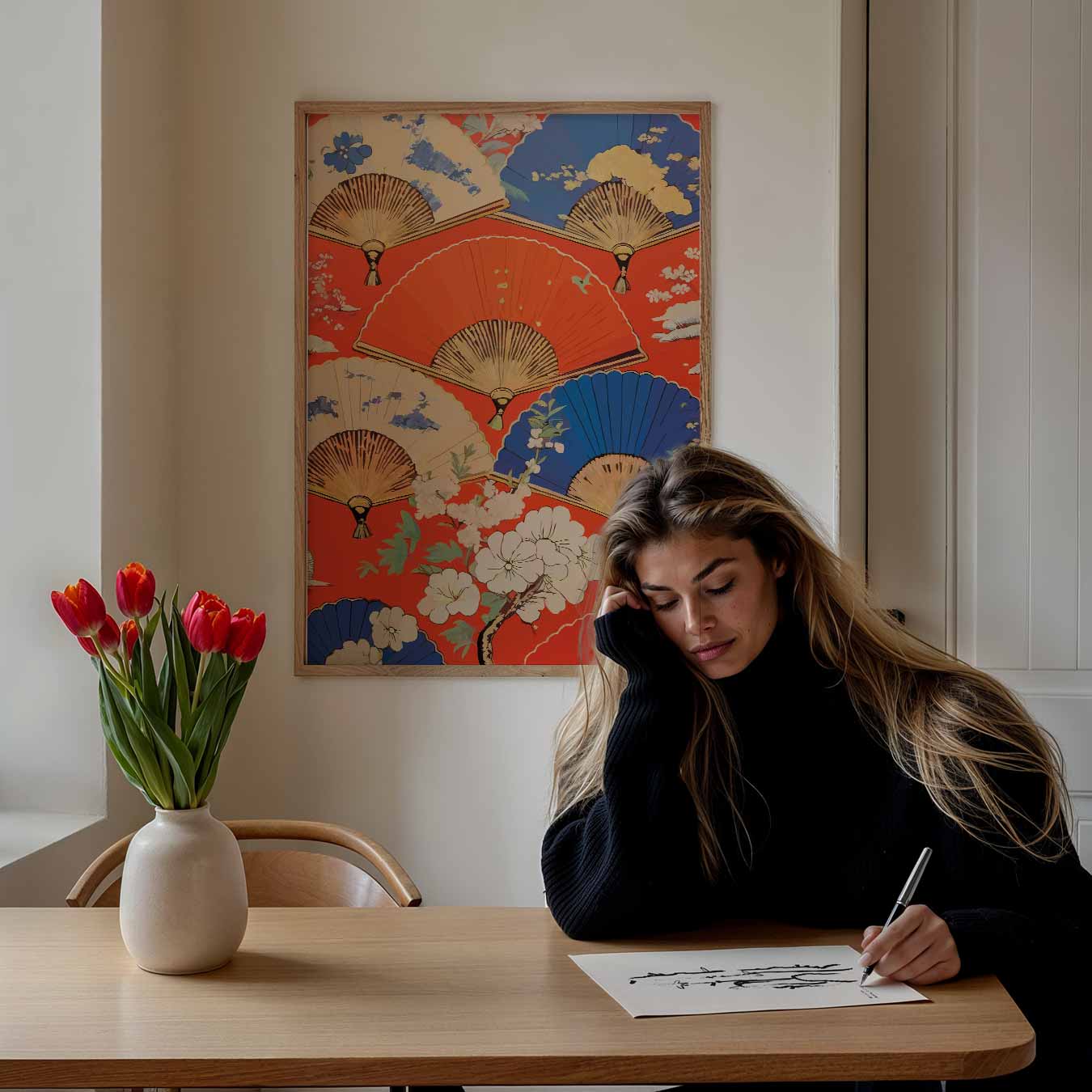 Kleurrijke Waaier en Bloemen Poster