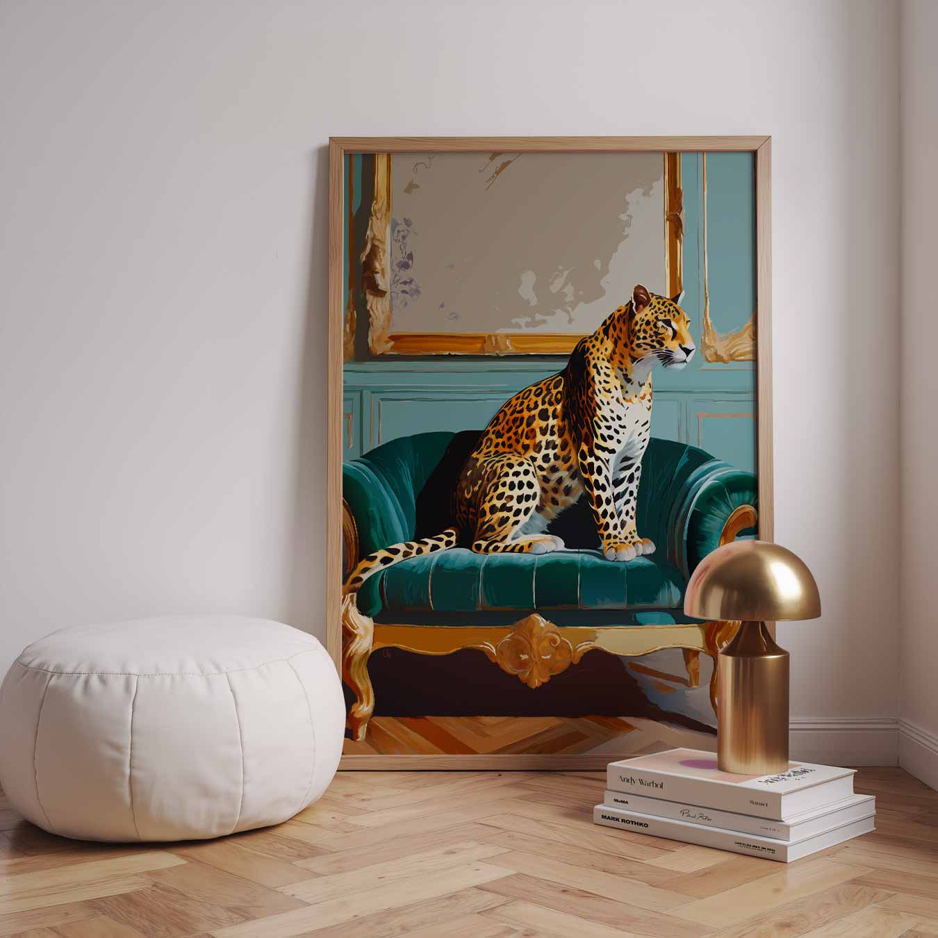 Elegante Luipaard op Luxe Sofa Poster-WallArtistic