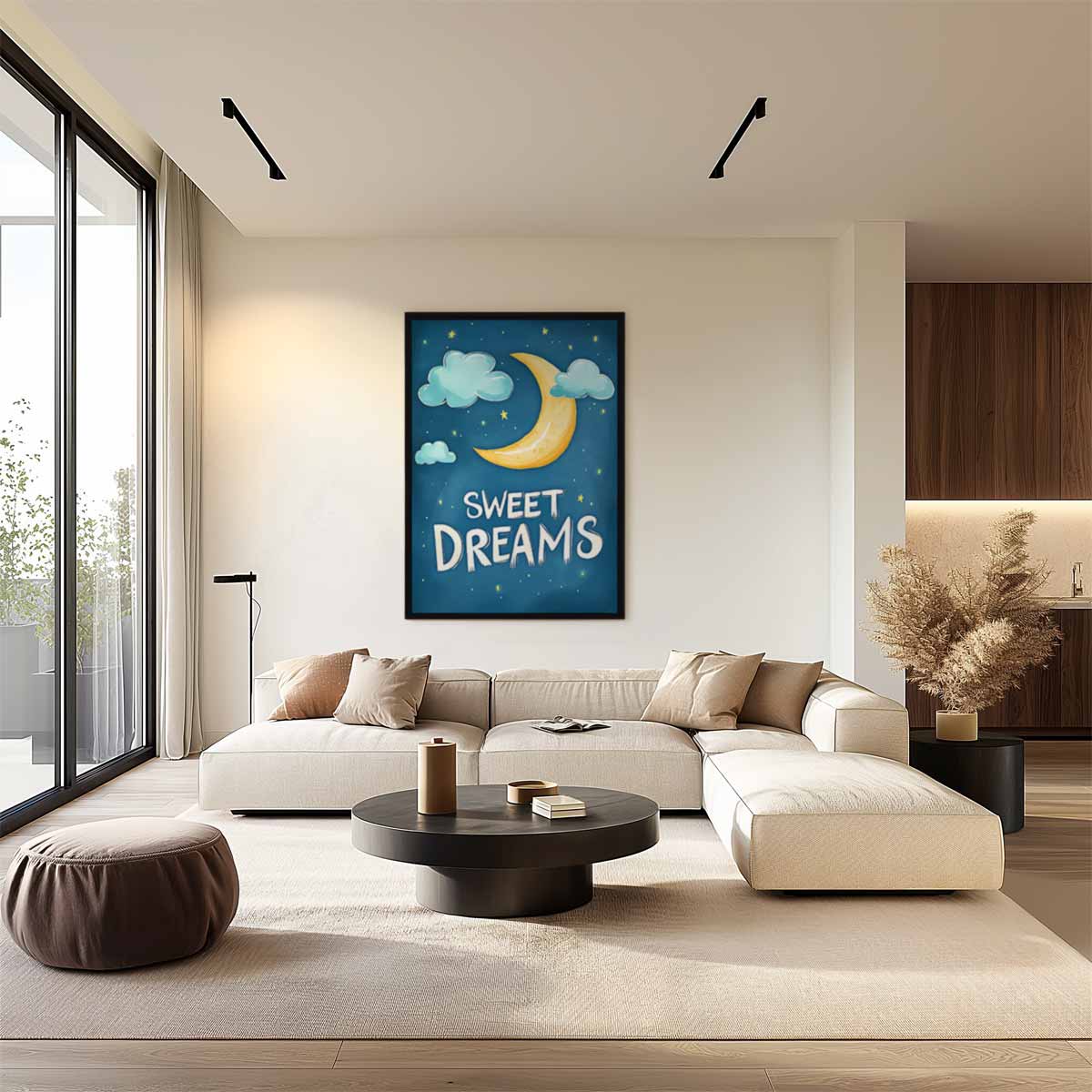 Dromerige Maan en Wolken Kunstwerk-canvas-dibond-plexiglas-wanddecoratie-WallArtistic