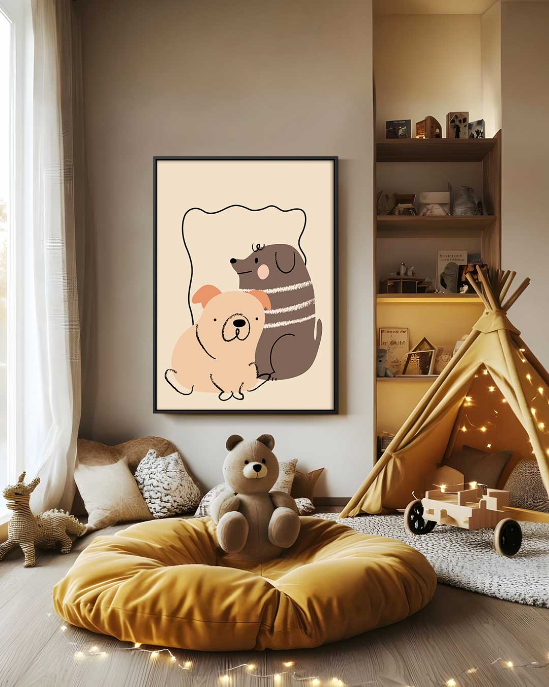 Schattige Honden Vrienden Illustratie Kunstwerk-canvas-dibond-plexiglas-wanddecoratie-WallArtistic