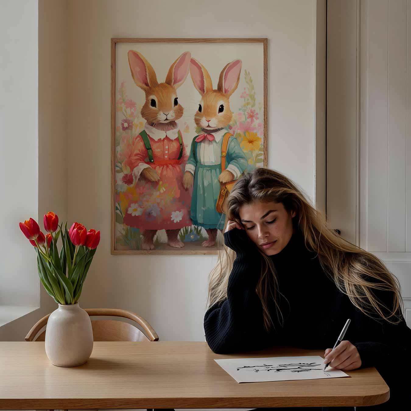 Bloemenfeest Konijnen Poster-WallArtistic