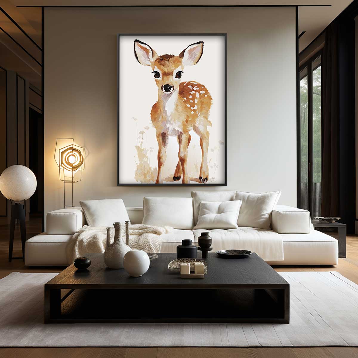 Schattig Hertenkalf in Bloemenweide Kunstwerk-canvas-dibond-plexiglas-wanddecoratie-WallArtistic