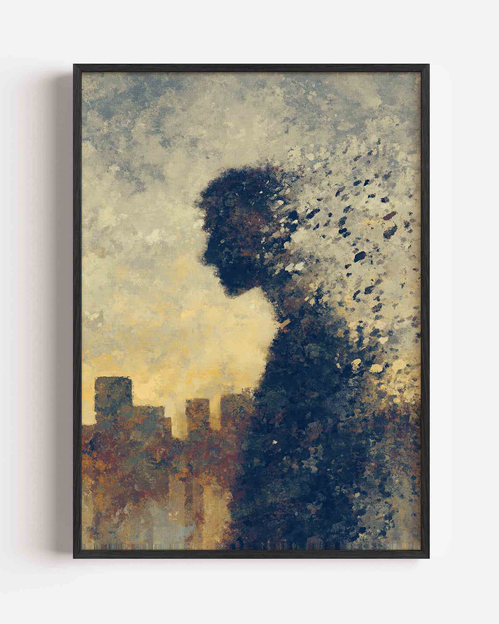 Silhouet met stad Poster