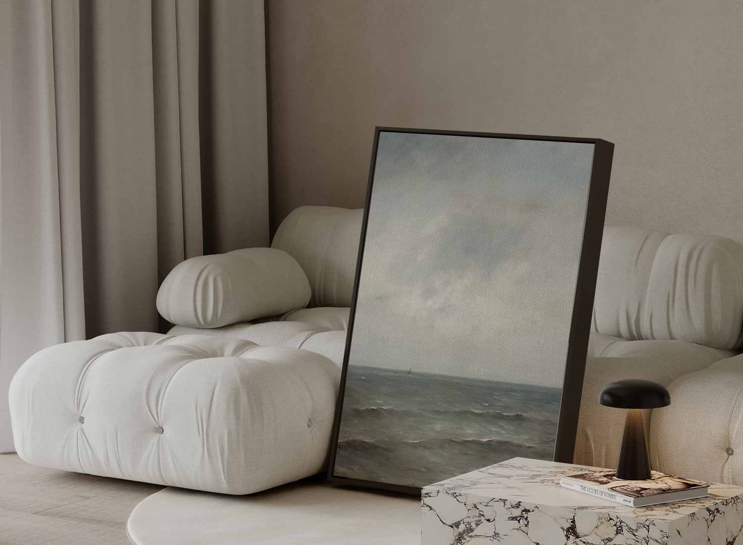 Rustige Zee onder Grijze Lucht Kunstwerk-canvas-dibond-plexiglas-wanddecoratie-WallArtistic