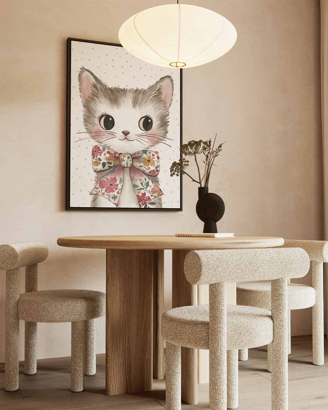 Schattige Kat met Bloemenstrik Kunstwerk-canvas-dibond-plexiglas-wanddecoratie-WallArtistic