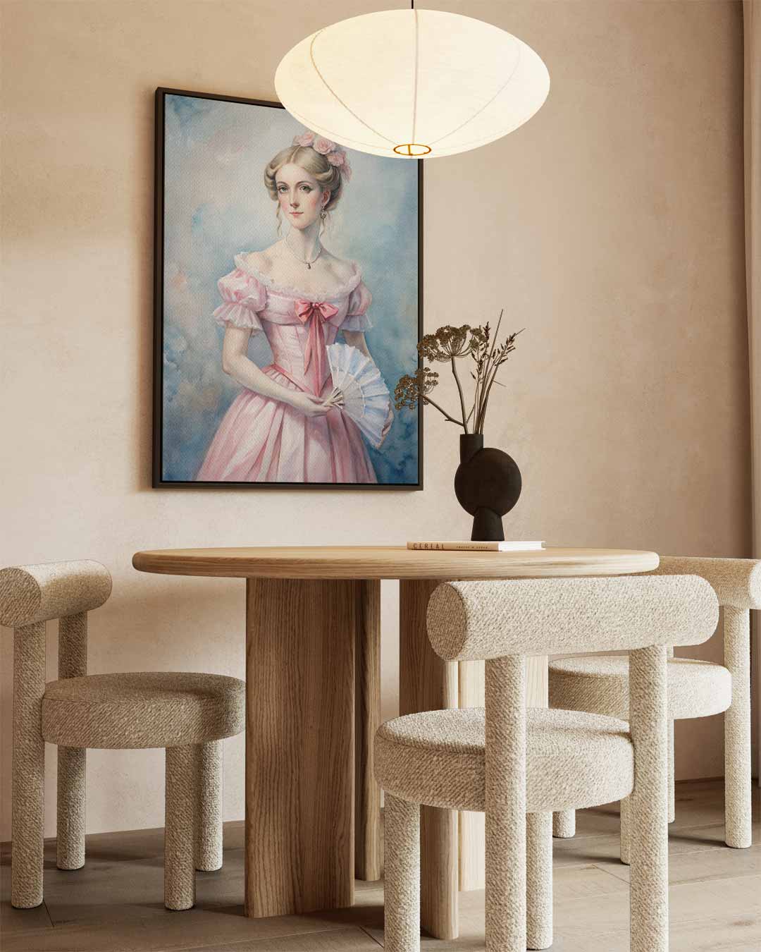 Dame in Roze Jurk Kunstwerk-canvas-dibond-plexiglas-wanddecoratie-WallArtistic