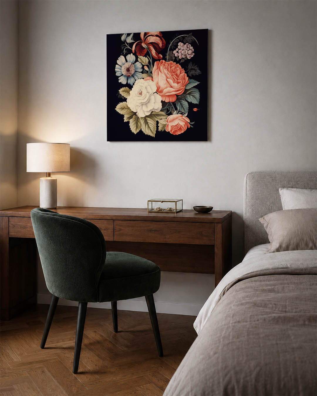 Bloemenpracht op zwart Kunstwerk