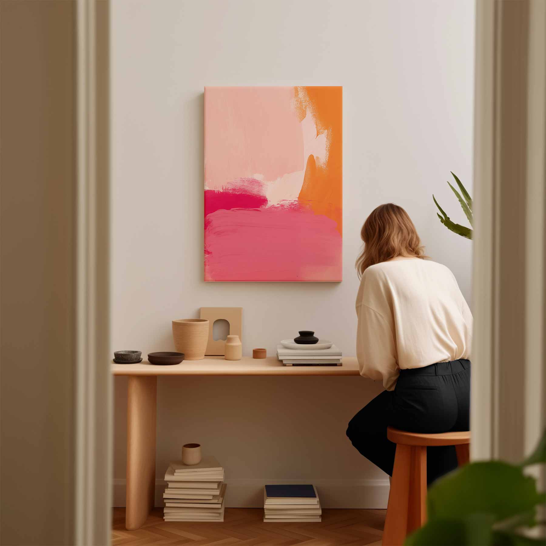Kleurenexplosie in Zacht Oranje en Roze Kunstwerk-canvas-dibond-plexiglas-wanddecoratie-WallArtistic