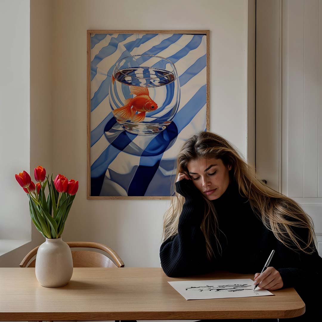 Goudvis op Stripes Poster-WallArtistic