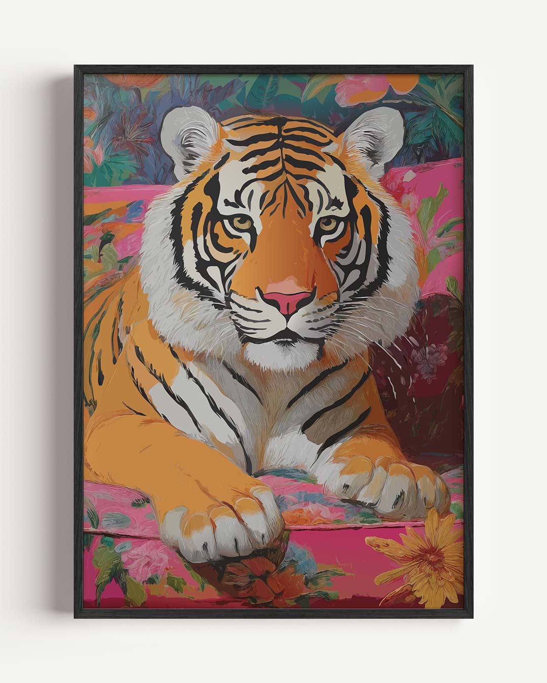 Kleurrijke Tijger op Bloemenbank Poster-WallArtistic