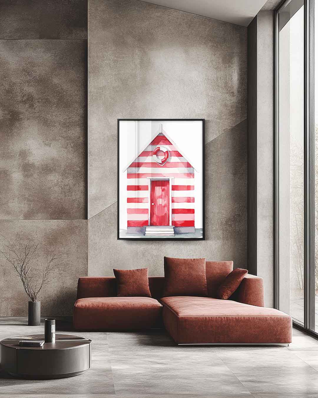 Strandhuisje in Streepjeskleuren Kunstwerk-canvas-dibond-plexiglas-wanddecoratie-WallArtistic
