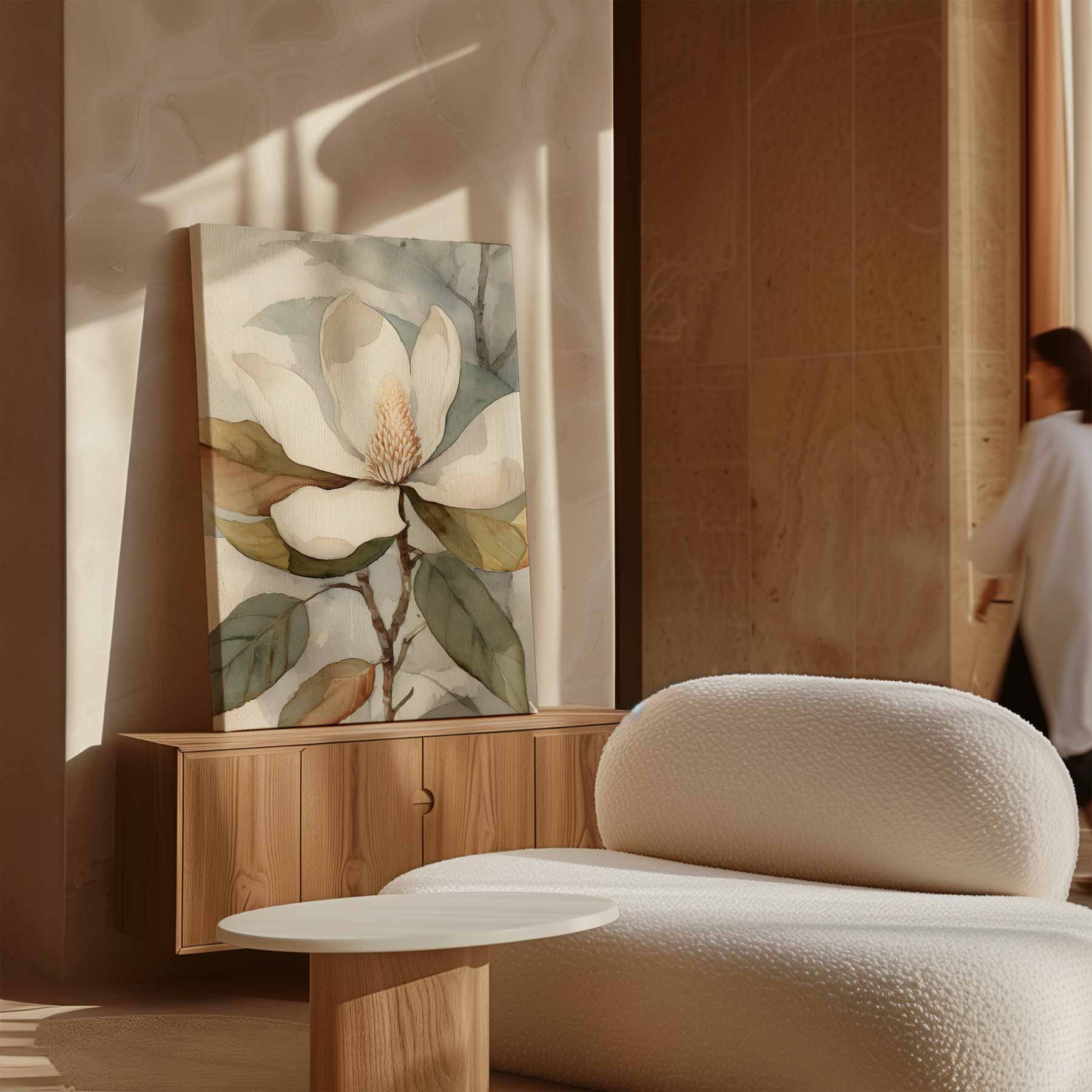Elegante Magnolia Aquarel Kunstwerk-canvas-dibond-plexiglas-wanddecoratie-WallArtistic