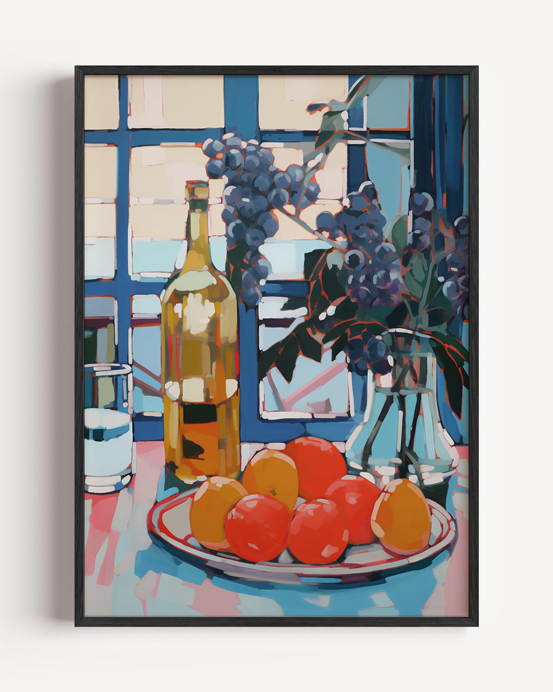 Kleurrijke Stilleven Poster met Fruit en Flessen Poster-WallArtistic