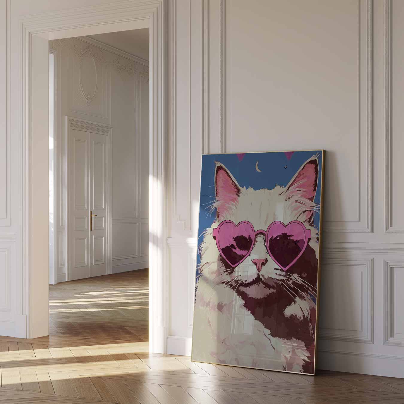 Hippe Kat met Roze Zonnebril Poster-WallArtistic
