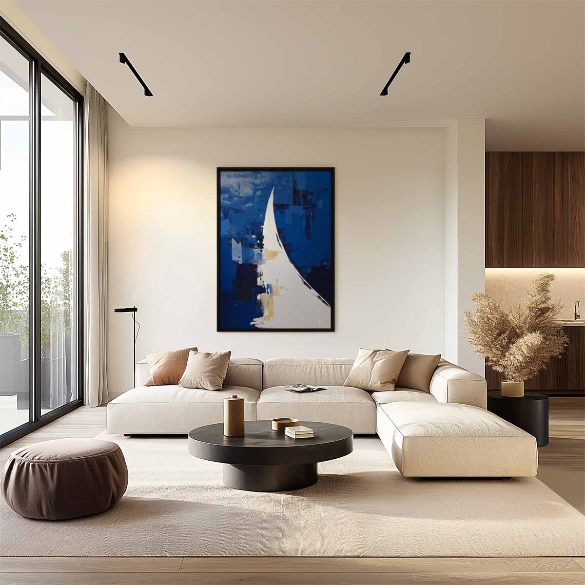 Blauwe Abstracte Golf Kunstwerk-canvas-dibond-plexiglas-wanddecoratie-WallArtistic