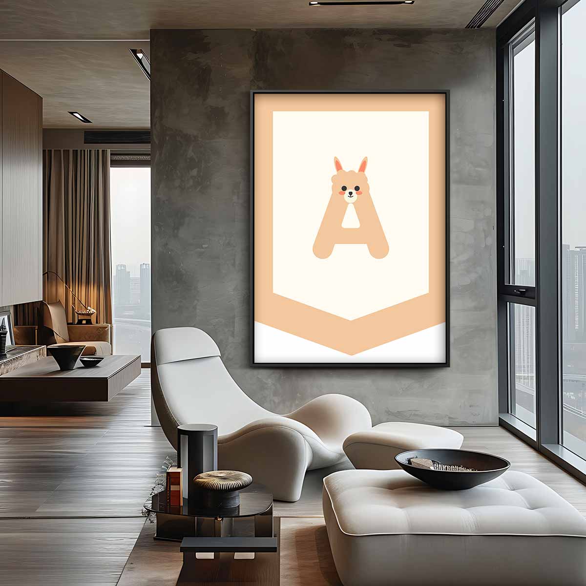 Schattige Alpaca Letter A Kunstwerk-canvas-dibond-plexiglas-wanddecoratie-WallArtistic
