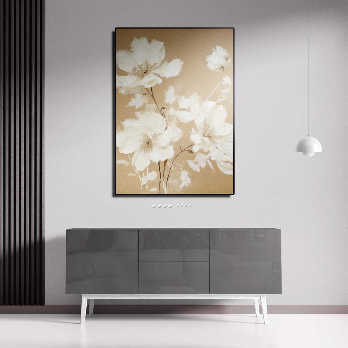 Zachte Bloemendroom op Beige Kunstwerk-canvas-dibond-plexiglas-wanddecoratie-WallArtistic