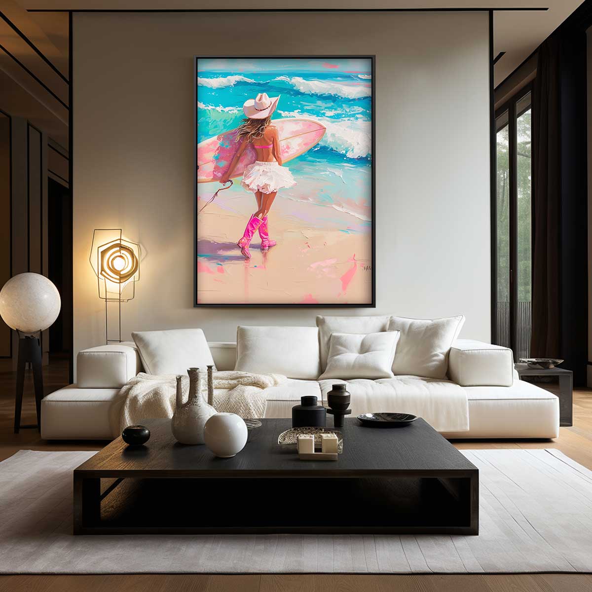 Surfcowgirl Dromen Kunstwerk-canvas-dibond-plexiglas-wanddecoratie-WallArtistic