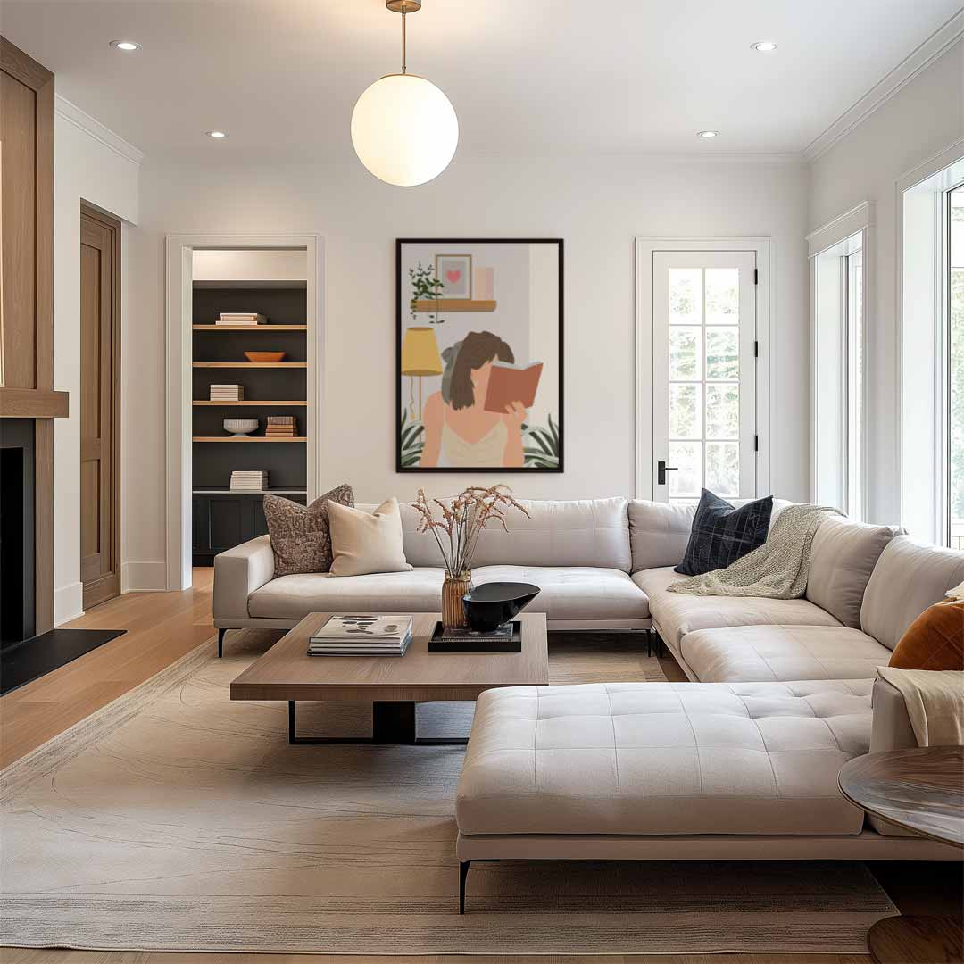 Lezende Vrouw in een Gezellige Kamer Kunstwerk-canvas-dibond-plexiglas-wanddecoratie-WallArtistic