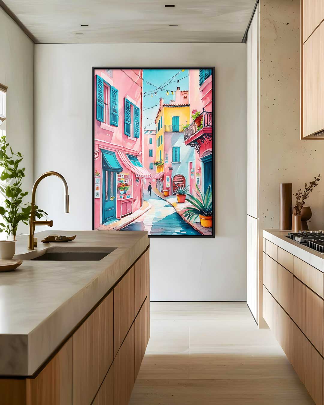 Kleurrijke Straat in Zuid-Europa Kunstwerk-canvas-dibond-plexiglas-wanddecoratie-WallArtistic