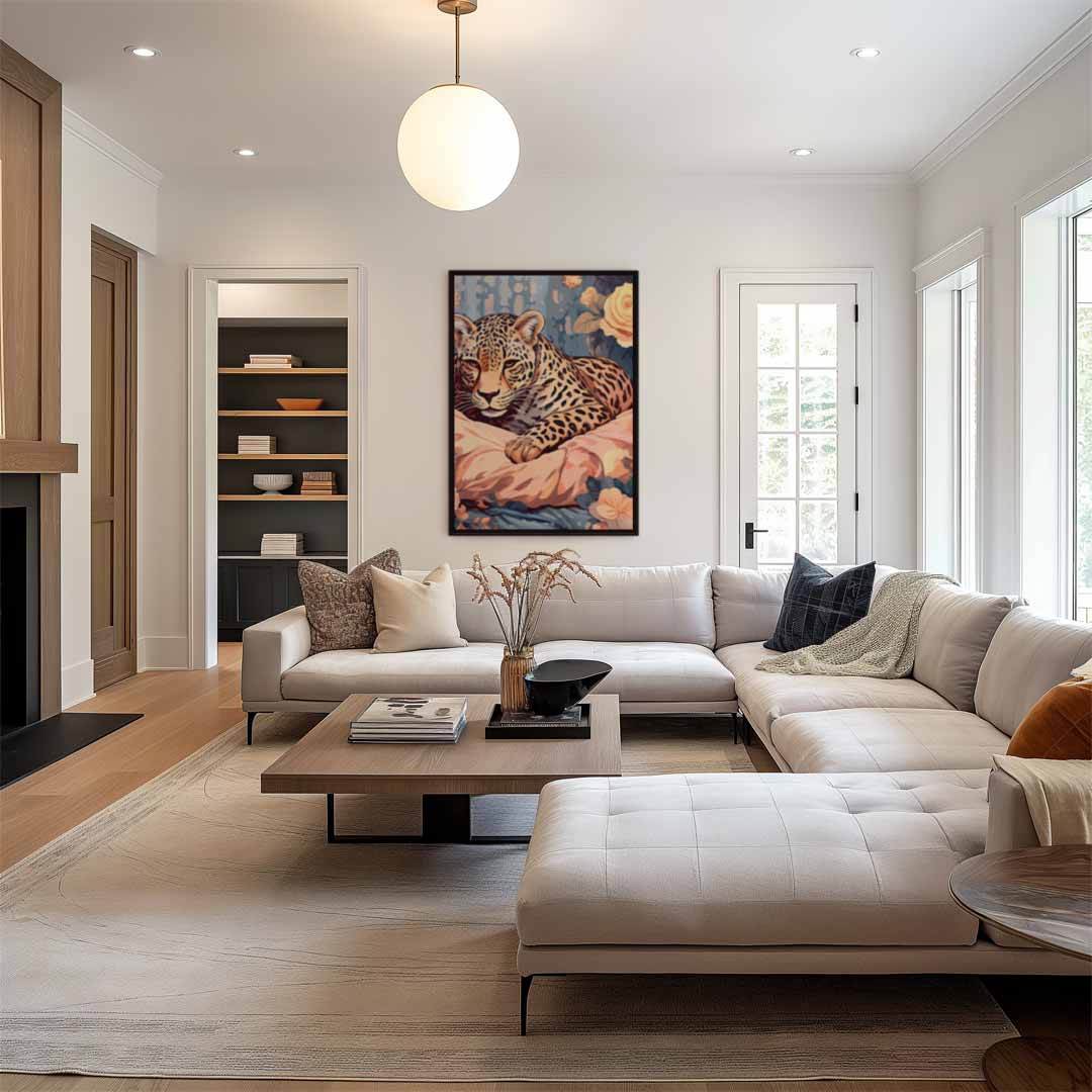 Luipaard in Bloemenpracht Kunstwerk-canvas-dibond-plexiglas-wanddecoratie-WallArtistic