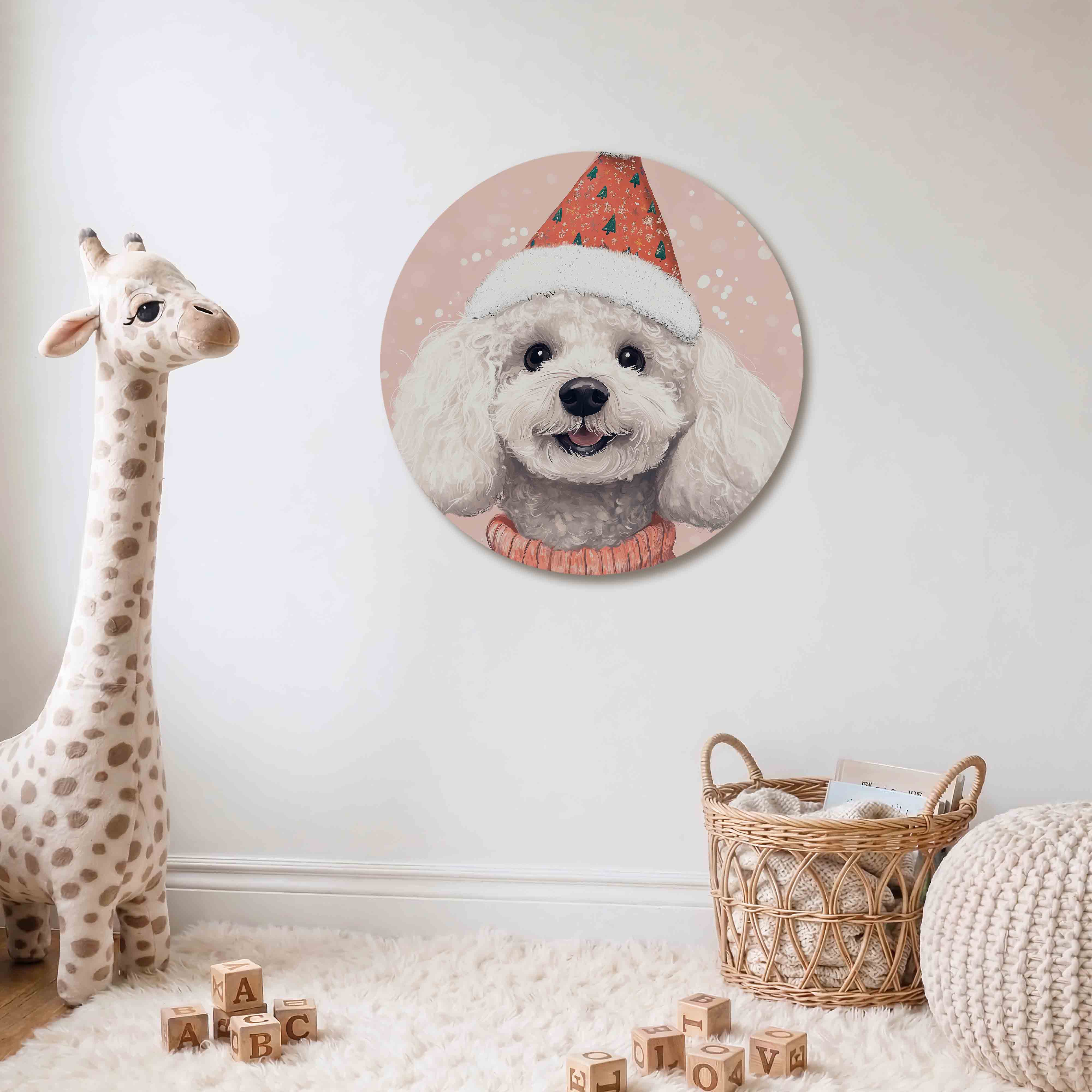 Hond met kerstmuts Muurcirkel