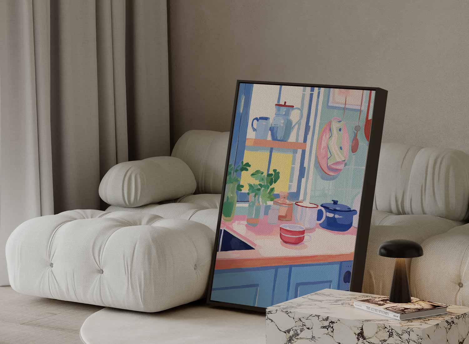 Vrolijk Keukenhoekje in Pasteltinten Kunstwerk-canvas-dibond-plexiglas-wanddecoratie-WallArtistic