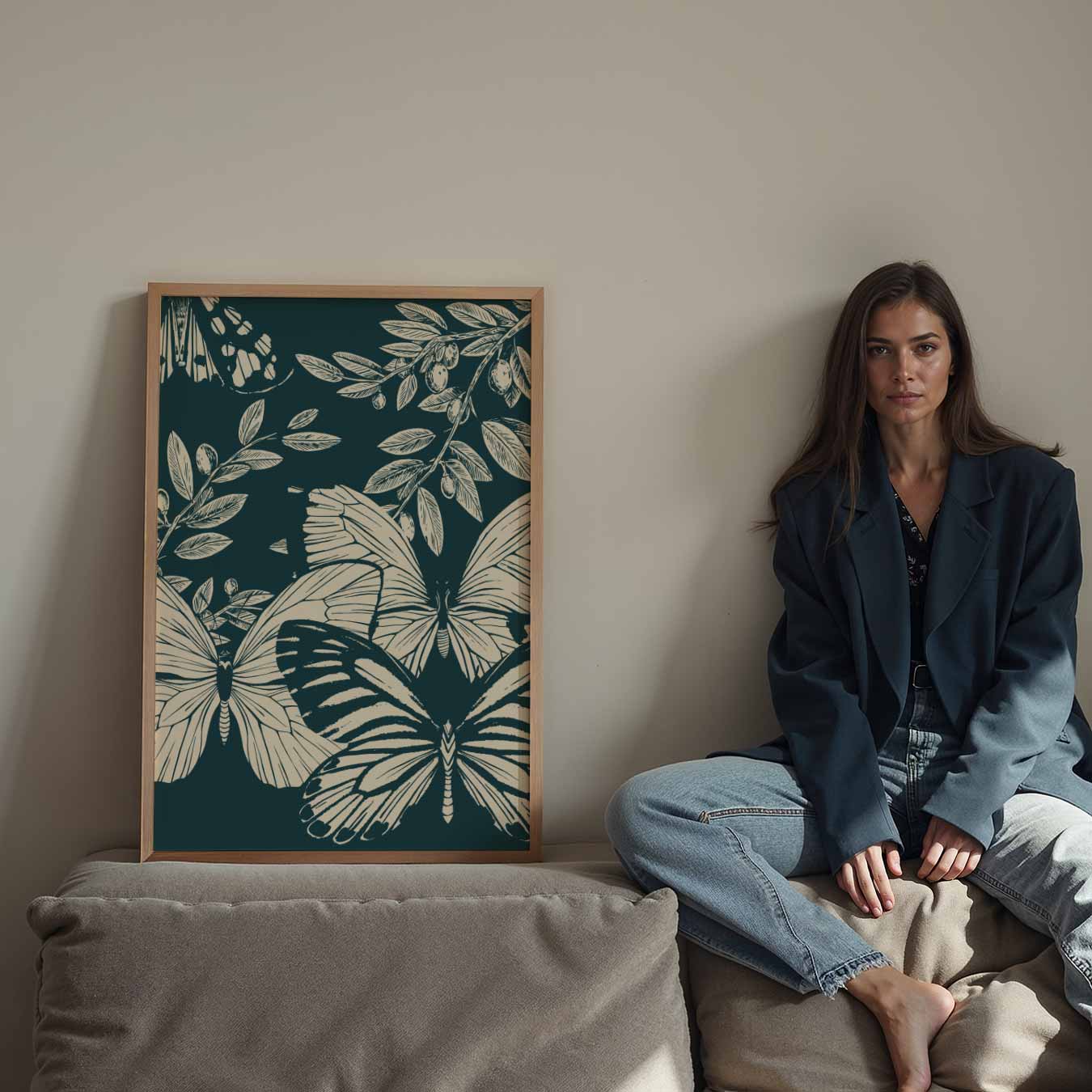 Betoverende Vlinders en Olijftakken Poster-WallArtistic